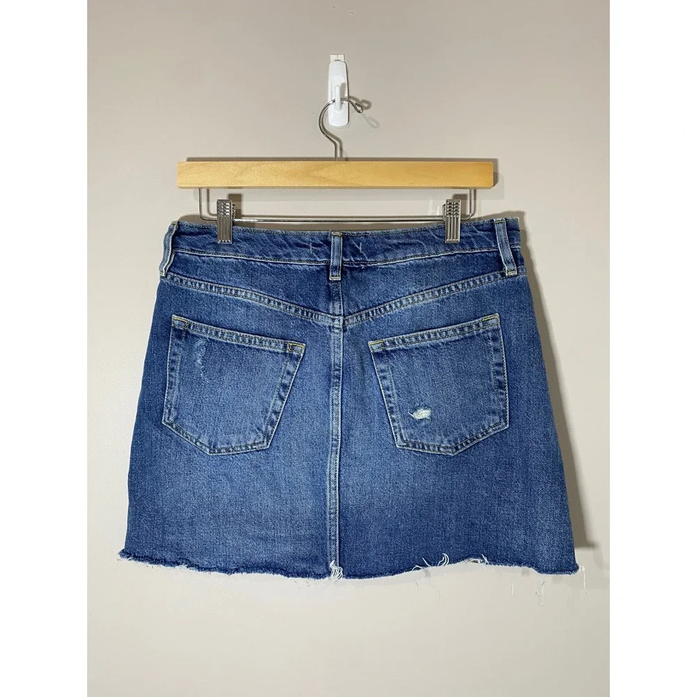We The Free Free People Blue Distressed Denim Mini Skirt Button Fly Size 29‎